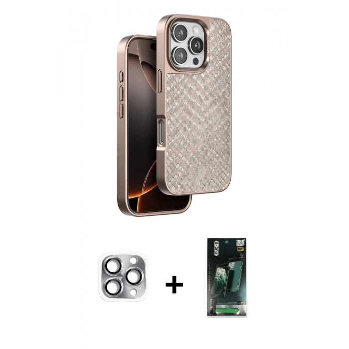 MARSİLYAN™- iPhone 16 Pro Max Kılıf Vadi Özel Seri - Siyah 360 Mat Full Body Arka Koruyucu + Pers Alüminyum Kamera Lens - GI