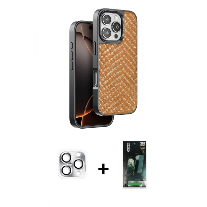 MARSİLYAN™- iPhone 16 Pro Max Kılıf Vadi Özel Seri - Siyah 360 Mat Full Body Arka Koruyucu + Gümüş Pers Alüminyum Kamera Lens
