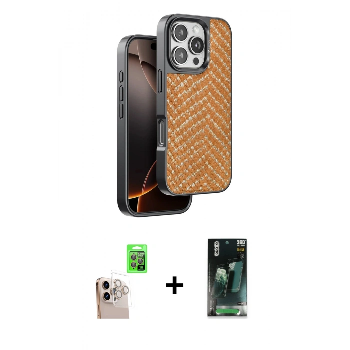 MARSİLYAN™- iPhone 16 Pro Max Kılıf Vadi Özel Seri - Siyah 360 Mat Full Body Arka Koruyucu + Raze Metal Kamera Lens - NLGY