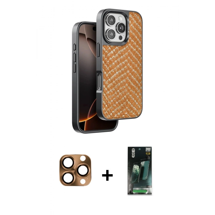MARSİLYAN™- iPhone 16 Pro Max Kılıf Vadi Özel Seri - Siyah 360 Mat Full Body Arka Koruyucu + Pers Alüminyum Kamera Lens - CLTM