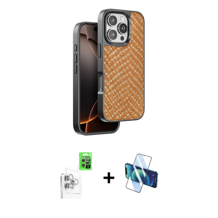MARSİLYAN™- iPhone 16 Pro Max Kılıf Vadi Özel Seri - Siyah 3D Antistatik Cam Ekran Koruyucu + Raze Metal Kamera Lens - BZ