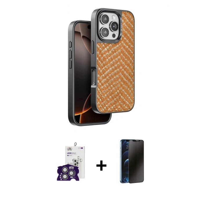 MARSİLYAN™- iPhone 16 Pro Max Kılıf Vadi Özel Seri - Siyah 3D Antistatik Hayalet Cam Ekran Koruyucu + Bilvis Titan Kamera Lens - GS