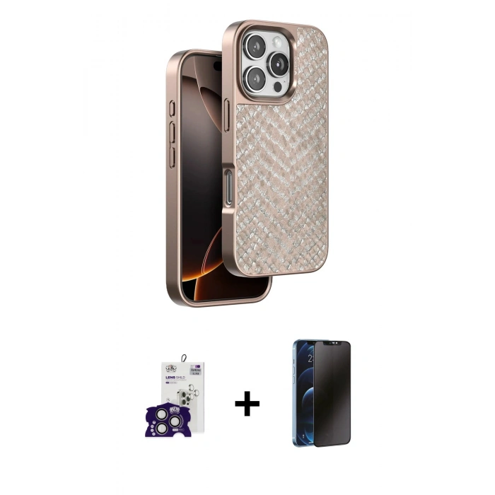 MARSİLYAN™- iPhone 16 Pro Max Kılıf Vadi Özel Seri - Siyah 3D Antistatik Hayalet Cam Ekran Koruyucu + Bilvis Titan Kamera Lens - TMGI