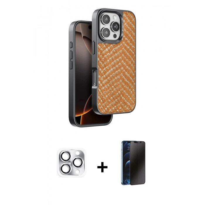 MARSİLYAN™- iPhone 16 Pro Max Kılıf Vadi Özel Seri - Siyah 3D Antistatik Hayalet Cam Ekran Koruyucu + Pers Alüminyum Kamera Lens - GS