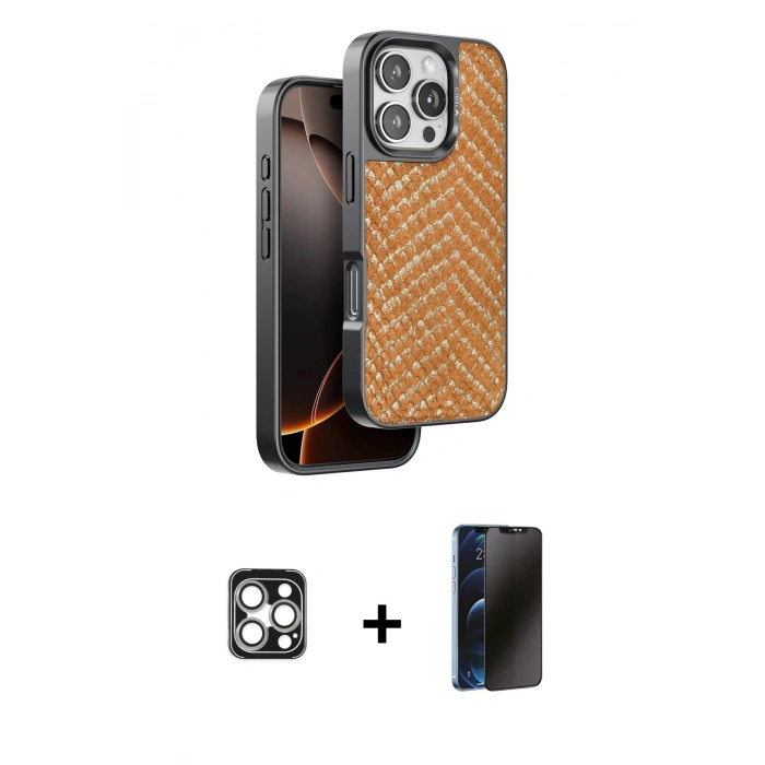 MARSİLYAN™- iPhone 16 Pro Max Kılıf Vadi Özel Seri - Siyah 3D Antistatik Hayalet Cam Ekran Koruyucu + PVD Metal Kamera Lens - GS