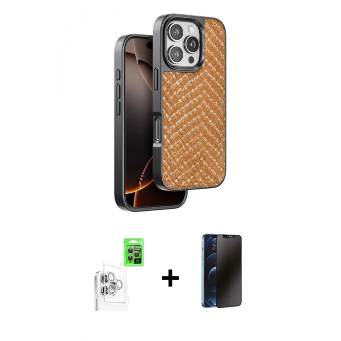 MARSİLYAN™- iPhone 16 Pro Max Kılıf Vadi Özel Seri - Siyah 3D Antistatik Hayalet Cam Ekran Koruyucu + Raze Metal Kamera Lens - BZ