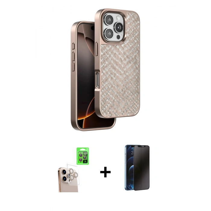MARSİLYAN™- iPhone 16 Pro Max Kılıf Vadi Özel Seri - Siyah 3D Antistatik Hayalet Cam Ekran Koruyucu + Raze Metal Kamera Lens - NLGY
