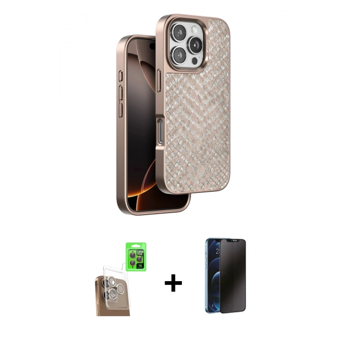 MARSİLYAN™- iPhone 16 Pro Max Kılıf Vadi Özel Seri - Siyah 3D Antistatik Hayalet Cam Ekran Koruyucu + Raze Metal Kamera Lens - CLTM