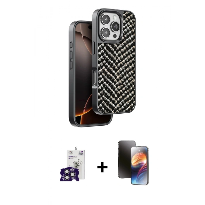 MARSİLYAN™- iPhone 16 Pro Max Kılıf Vadi Özel Seri - Siyah 3D Antistatik Mat Seramik Nano Ekran Koruyucu + Bilvis Titan Kamera Lens - TMGI