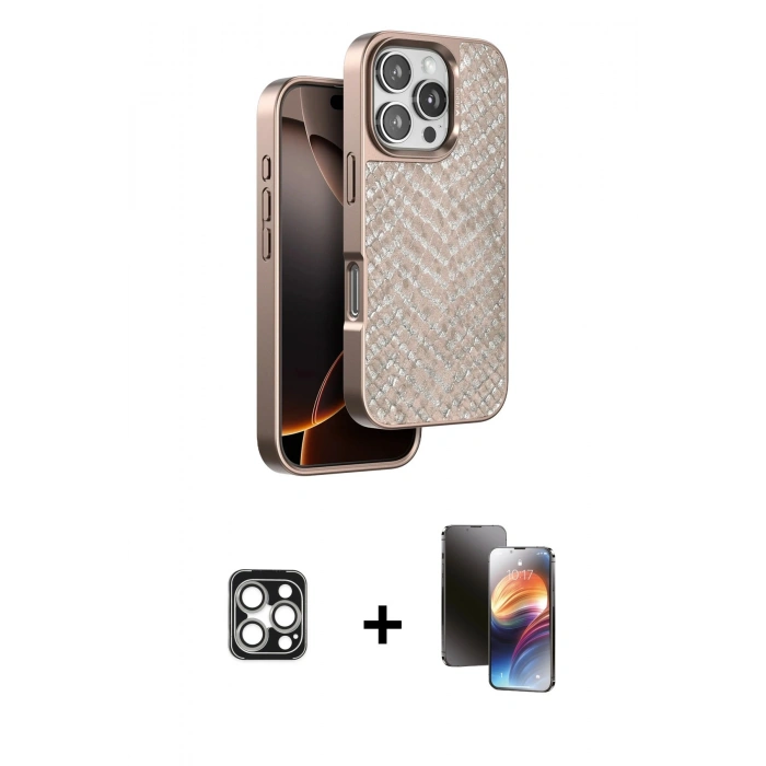 MARSİLYAN™- iPhone 16 Pro Max Kılıf Vadi Özel Seri - Siyah 3D Antistatik Mat Seramik Nano Ekran Koruyucu + PVD Metal Kamera Lens - GS