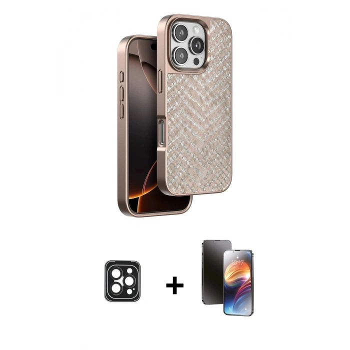 MARSİLYAN™- iPhone 16 Pro Max Kılıf Vadi Özel Seri - Siyah 3D Antistatik Mat Seramik Nano Ekran Koruyucu + PVD Metal Kamera Lens - SH