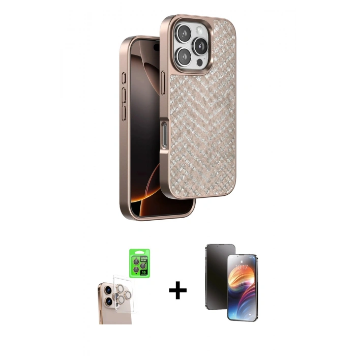 MARSİLYAN™- iPhone 16 Pro Max Kılıf Vadi Özel Seri - Siyah 3D Antistatik Mat Seramik Nano Ekran Koruyucu + Raze Metal Kamera Lens - NLGY
