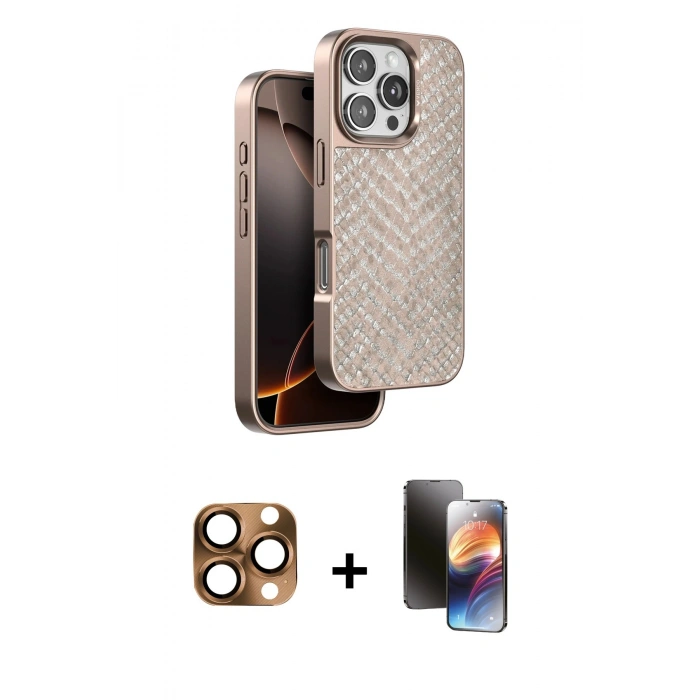 MARSİLYAN™- iPhone 16 Pro Max Kılıf Vadi Özel Seri - Siyah 3D Antistatik Mat Seramik Nano Ekran Koruyucu + Pers Alüminyum Kamera Lens - CLTM