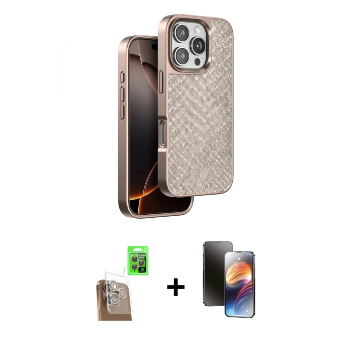 MARSİLYAN™- iPhone 16 Pro Max Kılıf Vadi Özel Seri - Siyah 3D Antistatik Mat Seramik Nano Ekran Koruyucu + Raze Metal Kamera Lens - CLTM