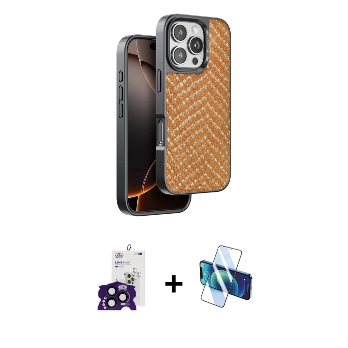 MARSİLYAN™- iPhone 16 Pro Max Kılıf Vadi Özel Seri - Siyah 3D Antistatik Seramik Nano Ekran Koruyucu + Bilvis Titan Kamera Lens - SH