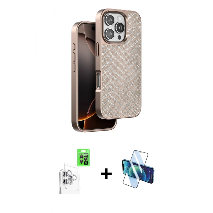 MARSİLYAN™- iPhone 16 Pro Max Kılıf Vadi Özel Seri - Siyah 3D Antistatik Seramik Nano Ekran Koruyucu + Raze Metal Kamera Lens - BZ
