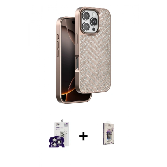 MARSİLYAN™- iPhone 16 Pro Max Kılıf Vadi Özel Seri - Siyah Bilvis 3D Cam Ekran Koruyucu + Bilvis Titan Kamera Lens - TMGI