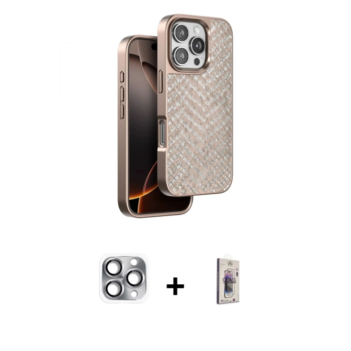 MARSİLYAN™- iPhone 16 Pro Max Kılıf Vadi Özel Seri - Siyah Bilvis 3D Cam Ekran Koruyucu + Pers Alüminyum Kamera Lens - GI