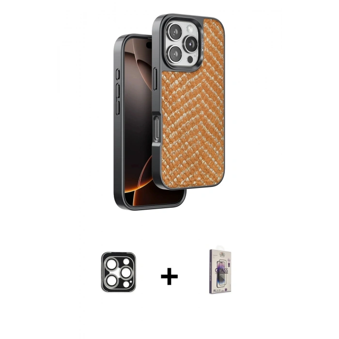 MARSİLYAN™- iPhone 16 Pro Max Kılıf Vadi Özel Seri - Siyah Bilvis 3D Cam Ekran Koruyucu + PVD Metal Kamera Lens - GS
