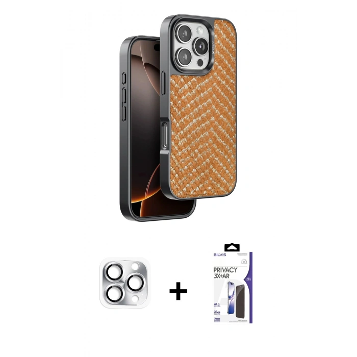 MARSİLYAN™- iPhone 16 Pro Max Kılıf Vadi Özel Seri - Siyah Bilvis 3X AR Hayalet Cam Ekran Koruyucu + Pers Alüminyum Kamera Lens - GS