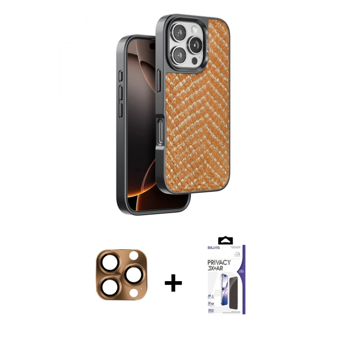 MARSİLYAN™- iPhone 16 Pro Max Kılıf Vadi Özel Seri - Siyah Bilvis 3X AR Hayalet Cam Ekran Koruyucu + Pers Alüminyum Kamera Lens - CLTM
