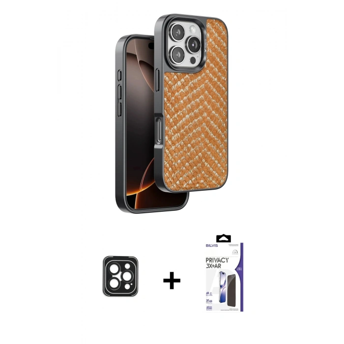 MARSİLYAN™- iPhone 16 Pro Max Kılıf Vadi Özel Seri - Siyah Bilvis 3X AR Hayalet Cam Ekran Koruyucu + PVD Metal Kamera Lens - SH