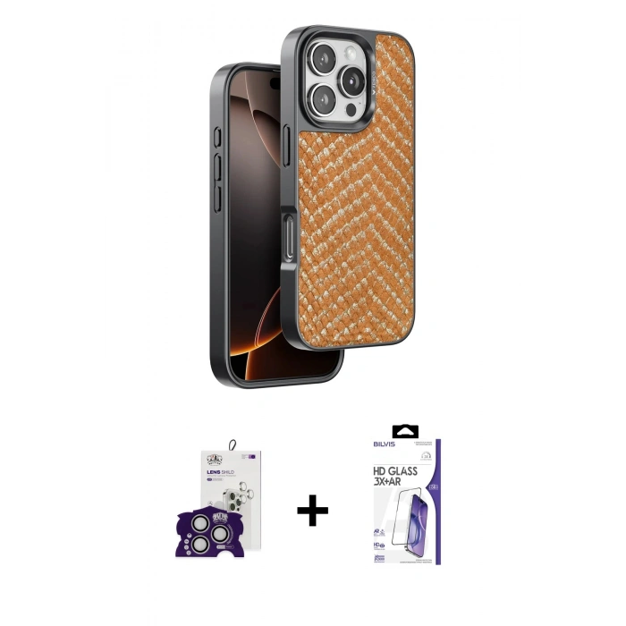 MARSİLYAN™- iPhone 16 Pro Max Kılıf Vadi Özel Seri - Siyah Bilvis 3X AR HD Cam Ekran Koruyucu + Bilvis Titan Kamera Lens - GS