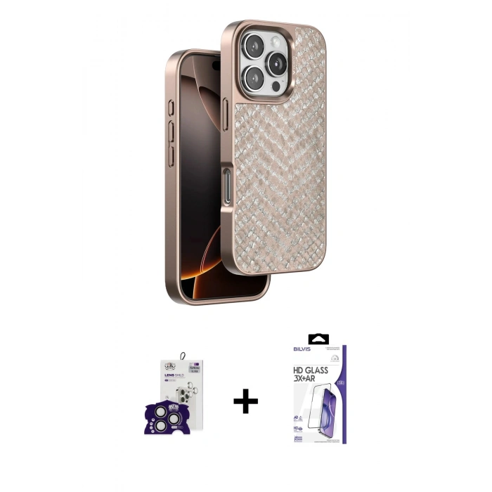MARSİLYAN™- iPhone 16 Pro Max Kılıf Vadi Özel Seri - Siyah Bilvis 3X AR HD Cam Ekran Koruyucu + Bilvis Titan Kamera Lens - TMGI
