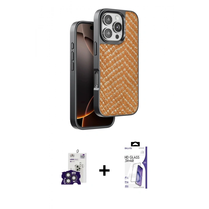 MARSİLYAN™- iPhone 16 Pro Max Kılıf Vadi Özel Seri - Siyah Bilvis 3X AR HD Cam Ekran Koruyucu + Bilvis Titan Kamera Lens - TMGI