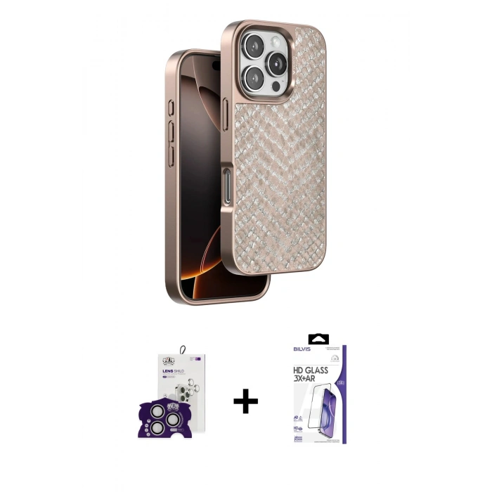 MARSİLYAN™- iPhone 16 Pro Max Kılıf Vadi Özel Seri - Siyah Bilvis 3X AR HD Cam Ekran Koruyucu + Bilvis Titan Kamera Lens - GS