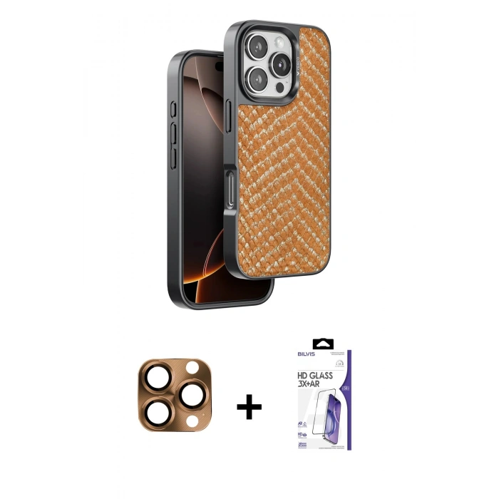 MARSİLYAN™- iPhone 16 Pro Max Kılıf Vadi Özel Seri - Siyah Bilvis 3X AR HD Cam Ekran Koruyucu + Pers Alüminyum Kamera Lens - CLTM
