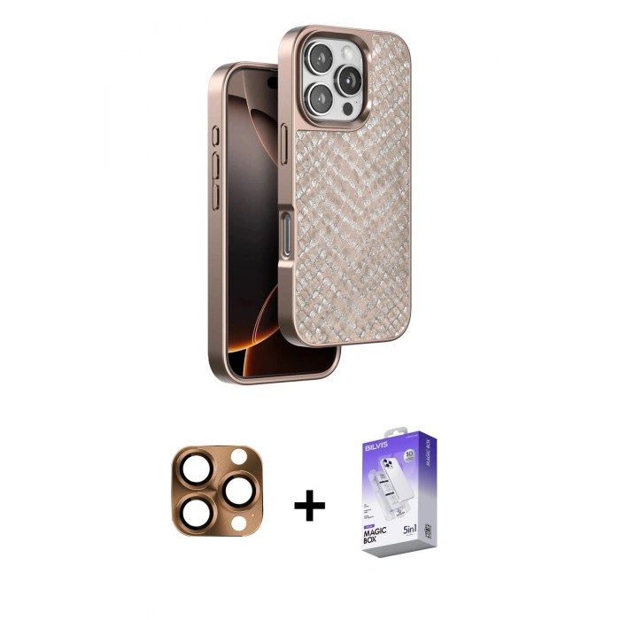 MARSİLYAN™- iPhone 16 Pro Max Kılıf Vadi Özel Seri - Siyah Bilvis 5in1 3D Magic Cam Ekran Koruyucu + Pers Alüminyum Kamera Lens - CLTM