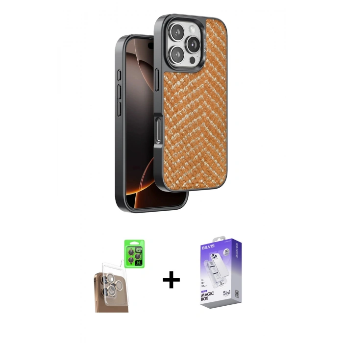 MARSİLYAN™- iPhone 16 Pro Max Kılıf Vadi Özel Seri - Siyah Bilvis 5in1 3D Magic Cam Ekran Koruyucu + Raze Metal Kamera Lens - CLTM