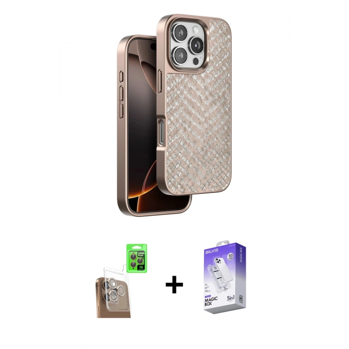 MARSİLYAN™- iPhone 16 Pro Max Kılıf Vadi Özel Seri - Siyah Bilvis 5in1 3D Magic Cam Ekran Koruyucu + Raze Metal Kamera Lens - CLTM