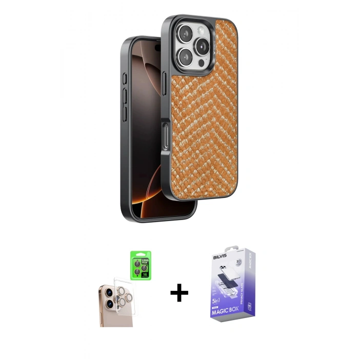 MARSİLYAN™- iPhone 16 Pro Max Kılıf Vadi Özel Seri - Siyah Bilvis 5in1 5D Magic Hayalet Cam Ekran Koruyucu + Raze Metal Kamera Lens - NLGY
