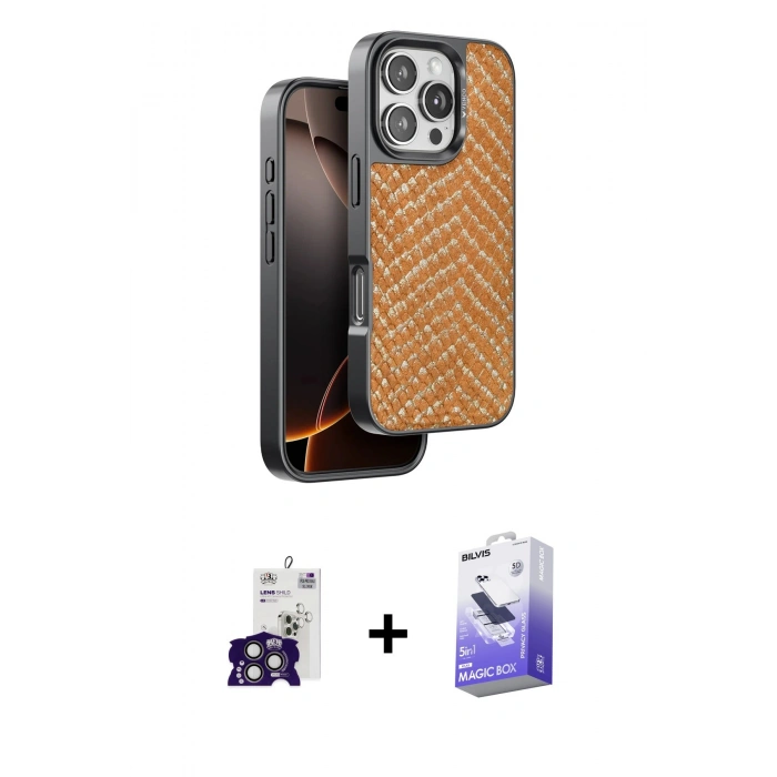 MARSİLYAN™- iPhone 16 Pro Max Kılıf Vadi Özel Seri - Siyah Bilvis 5in1 5D Magic Hayalet Cam Ekran Koruyucu + Bilvis Titan Kamera Lens - TMGI