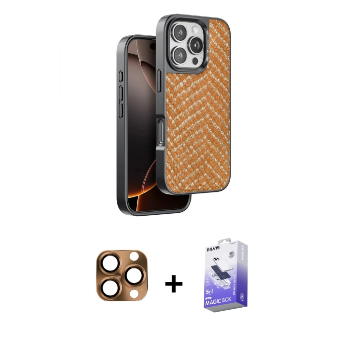 MARSİLYAN™- iPhone 16 Pro Max Kılıf Vadi Özel Seri - Siyah Bilvis 5in1 5D Magic Hayalet Cam Ekran Koruyucu + Pers Alüminyum Kamera Lens - CLTM