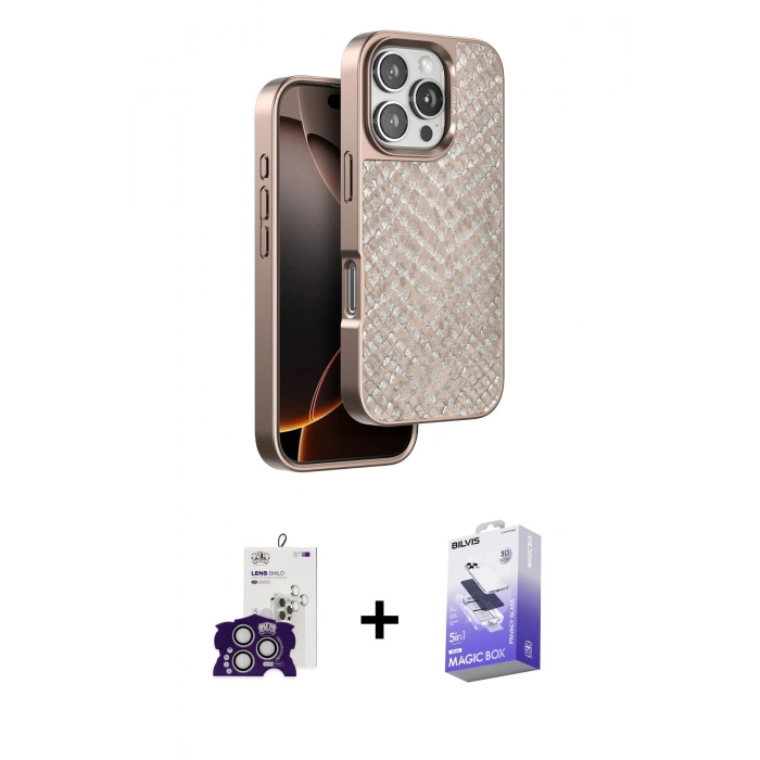 MARSİLYAN™- iPhone 16 Pro Max Kılıf Vadi Özel Seri - Siyah Bilvis 5in1 5D Magic Hayalet Cam Ekran Koruyucu + Bilvis Titan Kamera Lens - GS