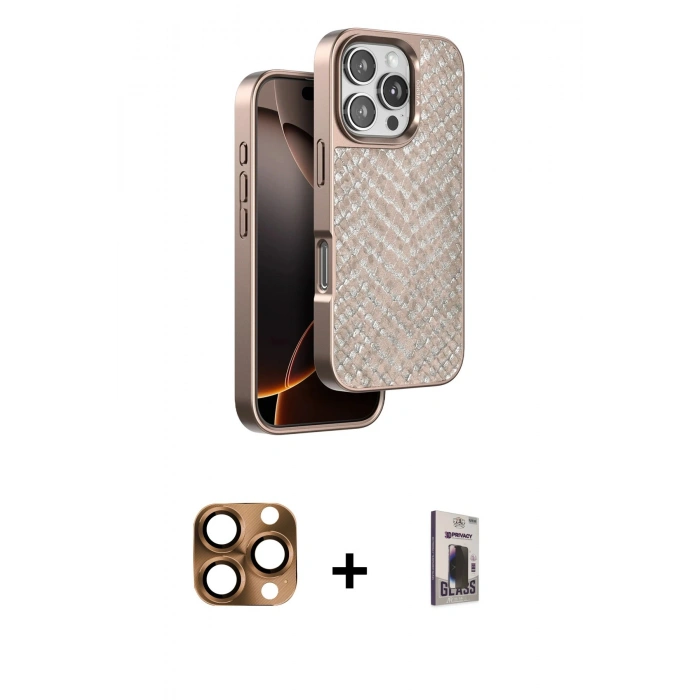 MARSİLYAN™- iPhone 16 Pro Max Kılıf Vadi Özel Seri - Siyah Bilvis Hayalet Cam Ekran Koruyucu + Pers Alüminyum Kamera Lens - CLTM