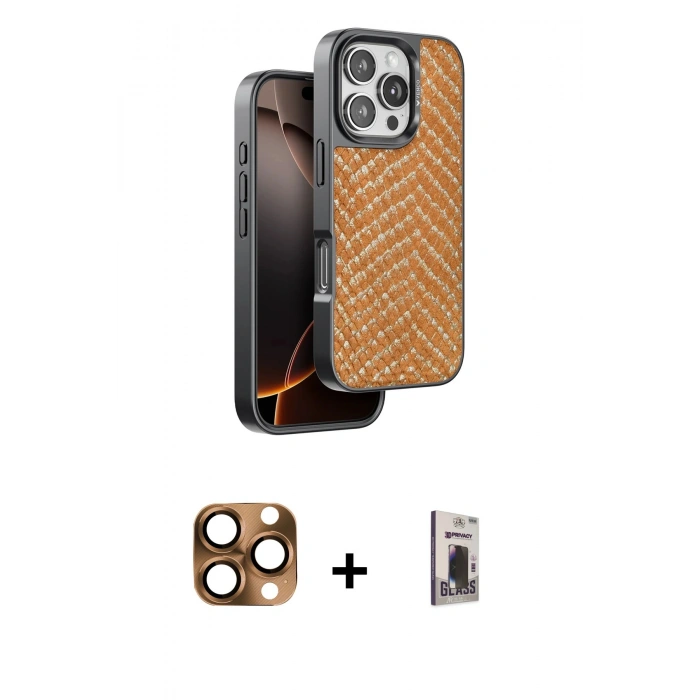 MARSİLYAN™- iPhone 16 Pro Max Kılıf Vadi Özel Seri - Siyah Bilvis Hayalet Cam Ekran Koruyucu + Pers Alüminyum Kamera Lens - CLTM
