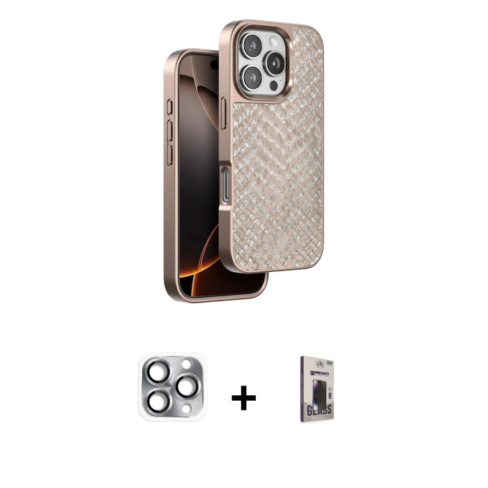 MARSİLYAN™- iPhone 16 Pro Max Kılıf Vadi Özel Seri - Siyah Bilvis Hayalet Cam Ekran Koruyucu + Pers Alüminyum Kamera Lens - GI