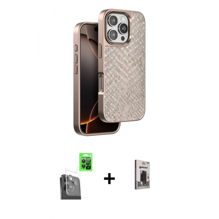 MARSİLYAN™- iPhone 16 Pro Max Kılıf Vadi Özel Seri - Siyah Bilvis Hayalet Cam Ekran Koruyucu + Raze Metal Kamera Lens - SH