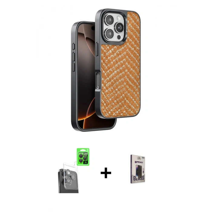 MARSİLYAN™- iPhone 16 Pro Max Kılıf Vadi Özel Seri - Siyah Bilvis Hayalet Cam Ekran Koruyucu + Raze Metal Kamera Lens - SH