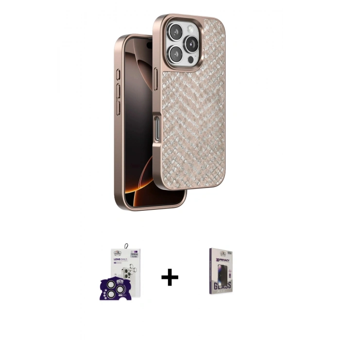 MARSİLYAN™- iPhone 16 Pro Max Kılıf Vadi Özel Seri - Siyah Bilvis Hayalet Cam Ekran Koruyucu + Bilvis Titan Kamera Lens - TMGI
