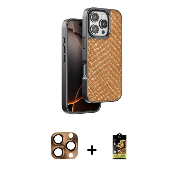 MARSİLYAN™- iPhone 16 Pro Max Kılıf Vadi Özel Seri - Siyah Buffer Cam Ekran Koruyucu + Pers Alüminyum Kamera Lens - CLTM