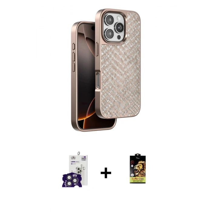 MARSİLYAN™- iPhone 16 Pro Max Kılıf Vadi Özel Seri - Siyah Buffer Cam Ekran Koruyucu + Titanyum Gri Bilvis Titan Kamera Lens