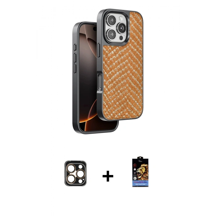 MARSİLYAN™- iPhone 16 Pro Max Kılıf Vadi Özel Seri - Siyah Buffer Hayalet Cam Ekran Koruyucu + PVD Metal Kamera Lens - GD
