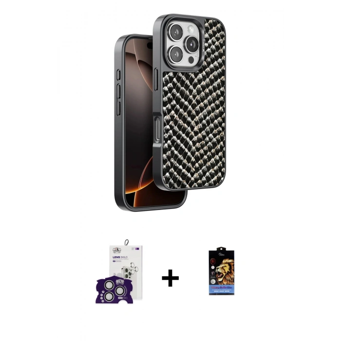 MARSİLYAN™- iPhone 16 Pro Max Kılıf Vadi Özel Seri - Siyah Buffer Hayalet Cam Ekran Koruyucu + Bilvis Titan Kamera Lens - GS