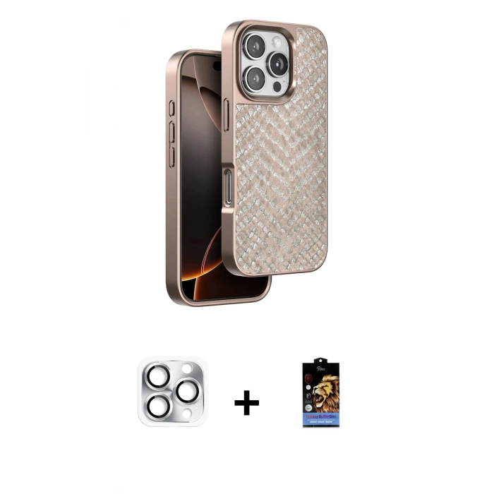 MARSİLYAN™- iPhone 16 Pro Max Kılıf Vadi Özel Seri - Siyah Buffer Hayalet Cam Ekran Koruyucu + Pers Alüminyum Kamera Lens - GS