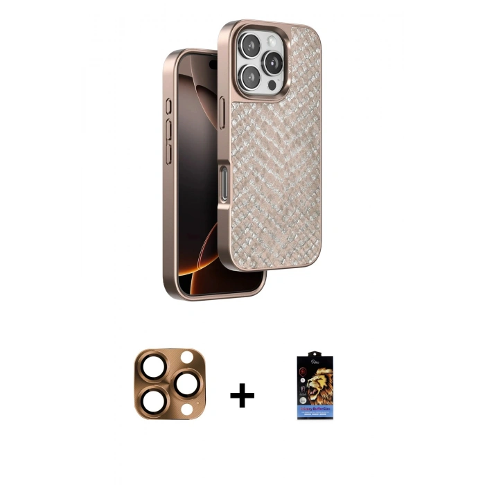 MARSİLYAN™- iPhone 16 Pro Max Kılıf Vadi Özel Seri - Siyah Buffer Hayalet Cam Ekran Koruyucu + Pers Alüminyum Kamera Lens - CLTM